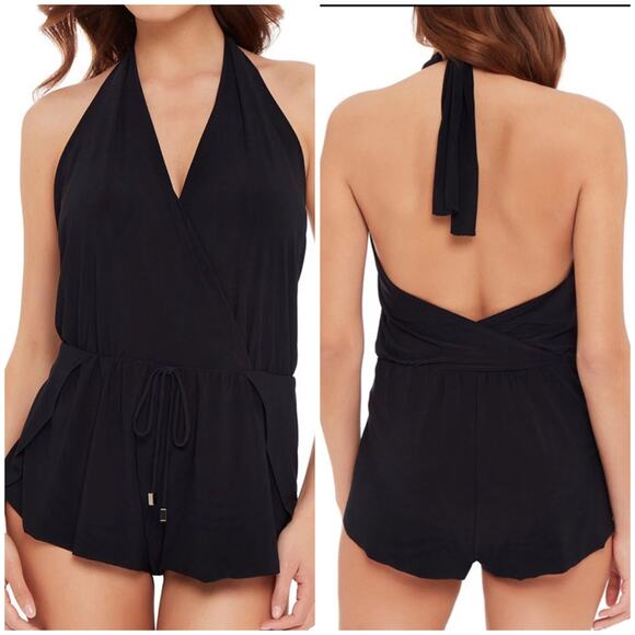 Magicsuit NWT Bianca One Piece Romper Swimsuit Black Size 14 Halter Wireless Bra - Picture 1 of 11